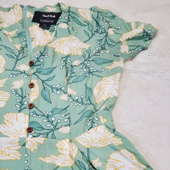 Modcloth Green White Yellow Floral Boho Romantic Cottagecore‎ Romper Women XS 4 - Picture 2 of 11